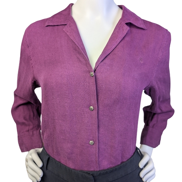 Vintage 100% Linen Lauren Ralph Lauren Herringbone Button Up Shirt, Women's S/M - Picture 4 of 9